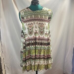 RAGA Green and White Sleeveless Mini Sundress